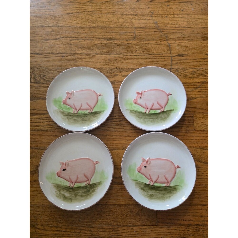 Cracker Barrel "Bacon" Set of 4 Pig Salad Ceramic Plates 8"